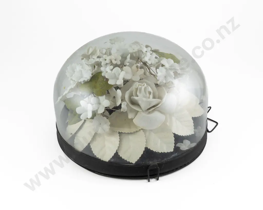 Victorian Bisque & Metal Grave Flower Dome Image 1++