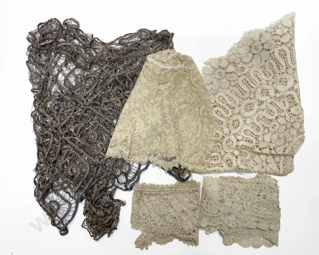 Four Victorian Lace Collars & Metal Lace Panel Image 1++