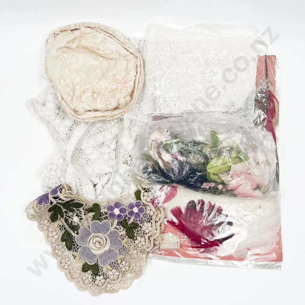 Various Lace Collars Inserts Feather Hats Pieces Trim & Vintage Babies Bonnet Image 1++