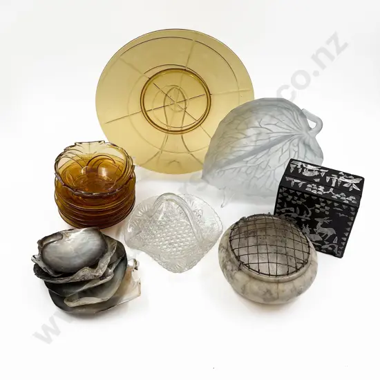 Box of Assorted Including Amber Glass and MOP Box etc