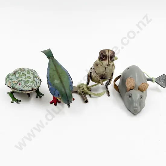 Four Assorted Vintage Tin Plate Wind-Up Toys