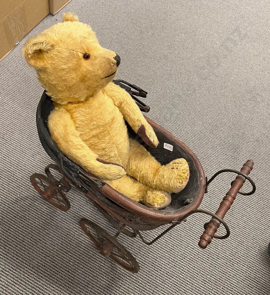 Vintage Teddy Bear in Dolls Pram Image 1++