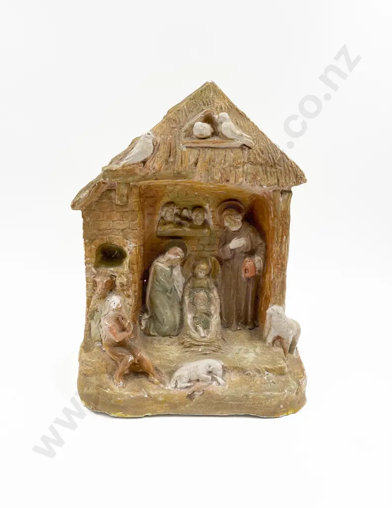 Plastered Nativity Scene Together with Ceramic Religious Figure Image 1++