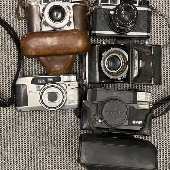 Box of Assorted Vintage Cameras etc