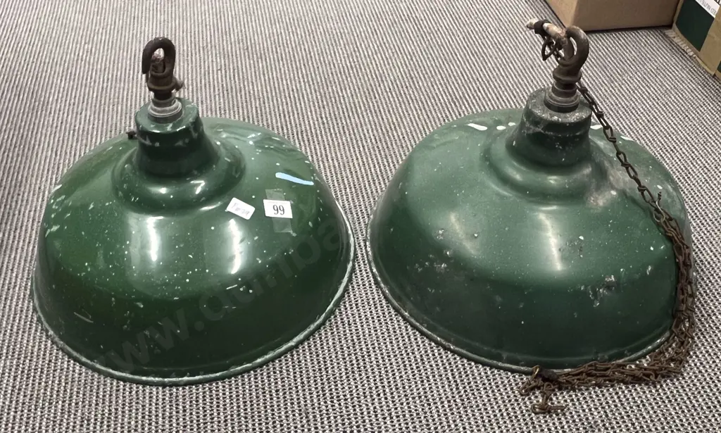 Pair of Vintage Industrial Pendant Lights (Faults) Image 1++