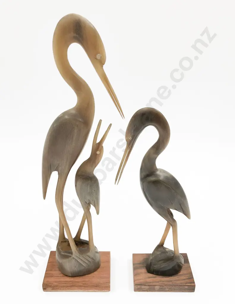 Two Carved Horn Herons Image 1++
