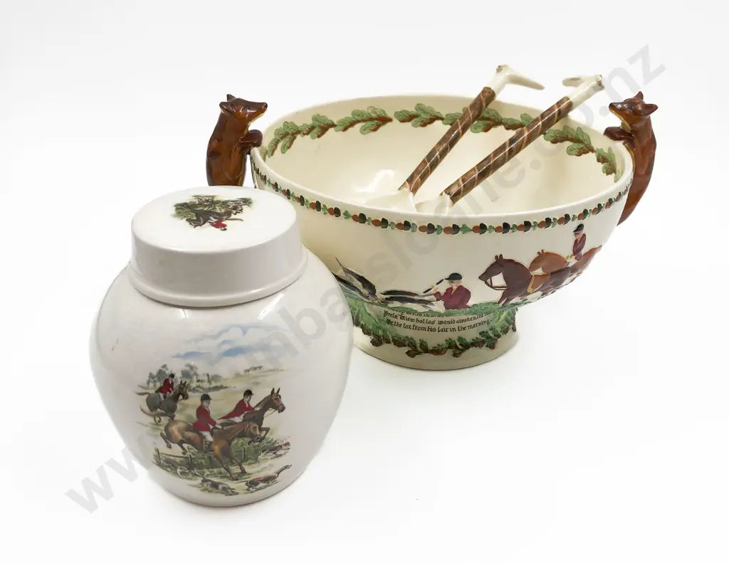 Crown Devon Crown Peel Salad Bowl and Servers Together with Ginger Jar Image 1++