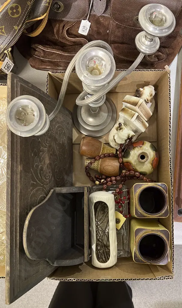 Box of Assorted Including Candelabra and Bookends etc Image 1++