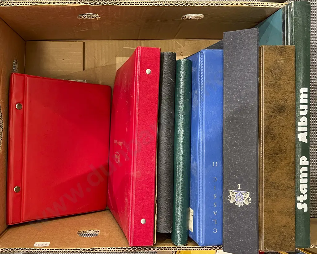 Box of Assorted Stamp Albums Image 1++