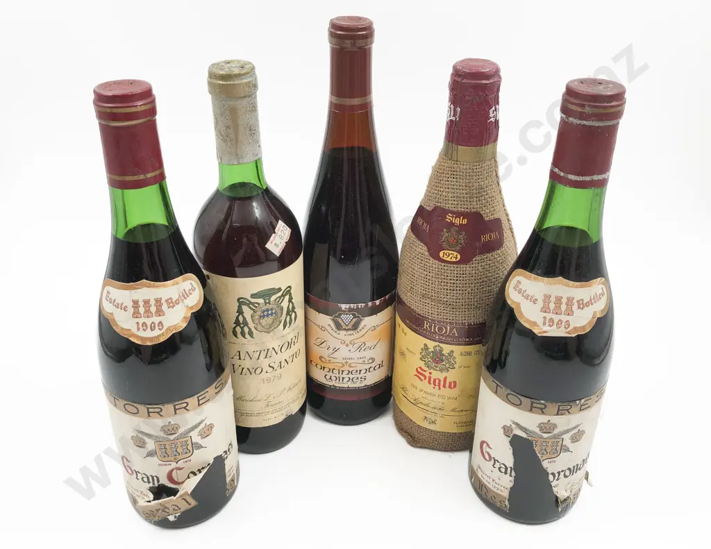 Five Various Vintage Bottles of Red Wine Image 1++