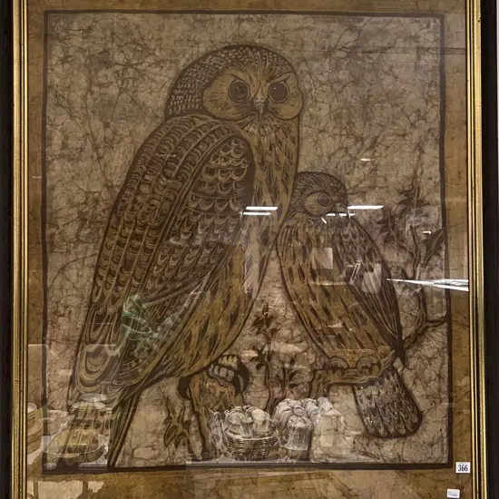 Large Framed Batik Work of Framed Owls