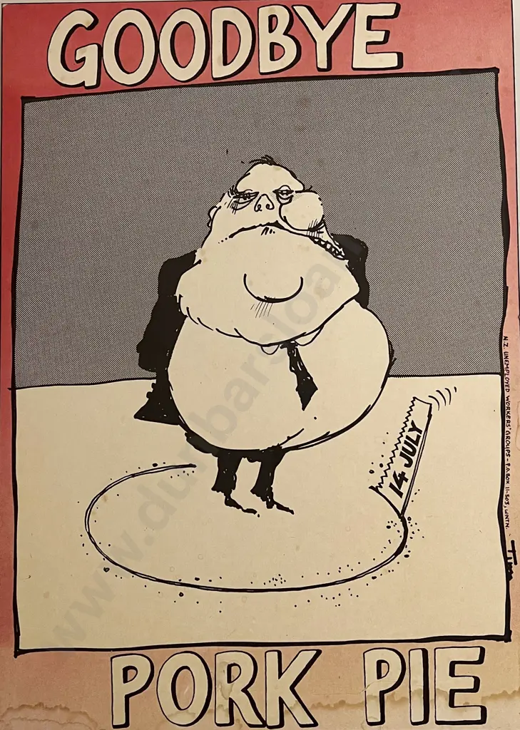 Goodbye Pork Pie Cartoon Depicting Robert Muldoon - Print on Board Image 1++