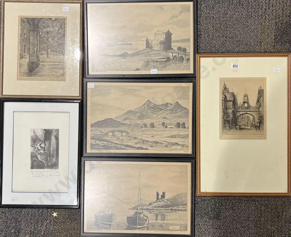 Six Assorted Framed Prints and Etchings Image 1++