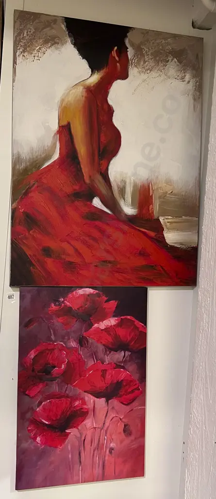 Acrylic on Canvas Portrait Together with Five Assorted Prints on Canvas Image 1++