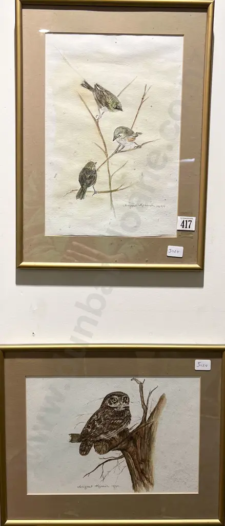 Pair of Two Indistinctly Signed W/C Bird Studies Image 1++