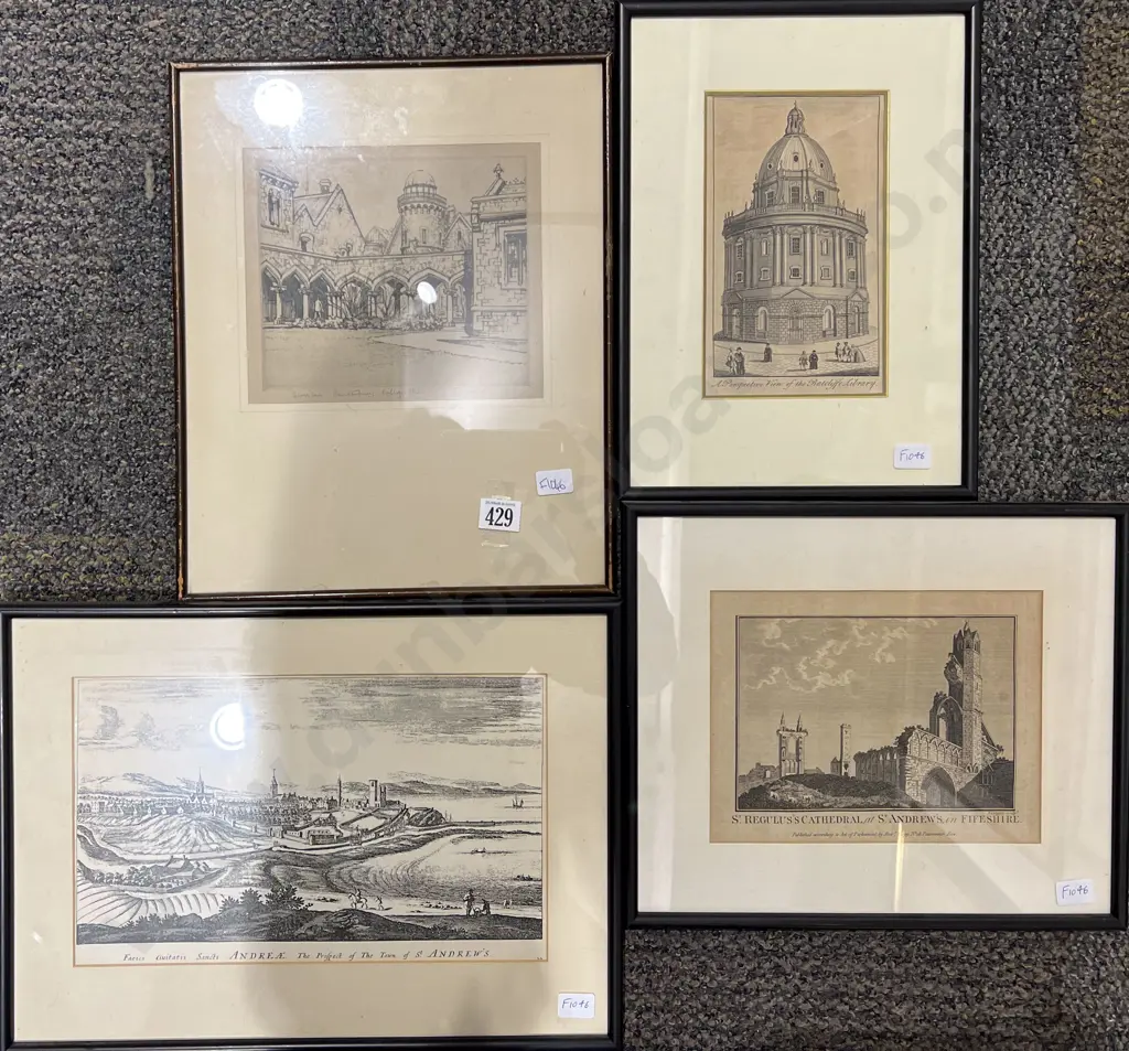 T. Ward Canterbury College Etching Together with Three Vintage Prints Image 1++