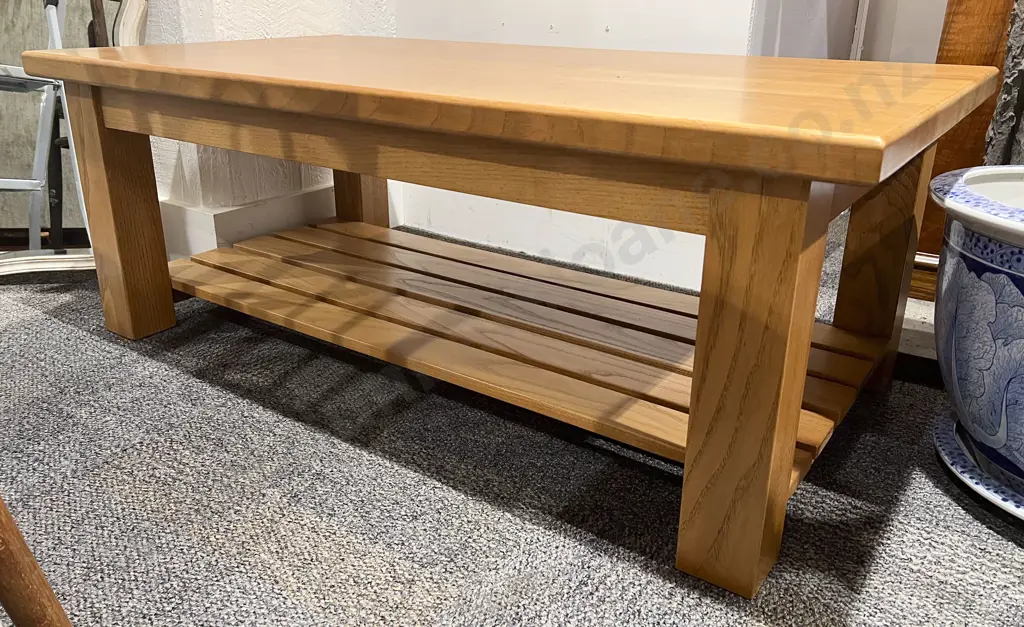 Rectangular Coffee Table with Slatted Under Tier Image 1++