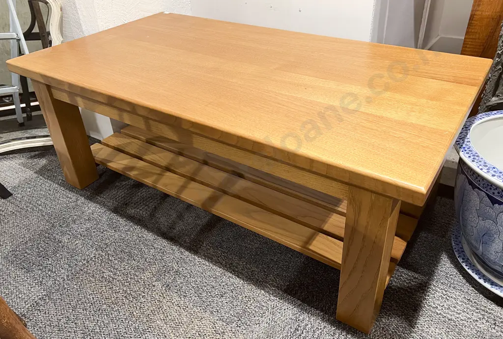 Rectangular Coffee Table with Slatted Under Tier Image 1++
