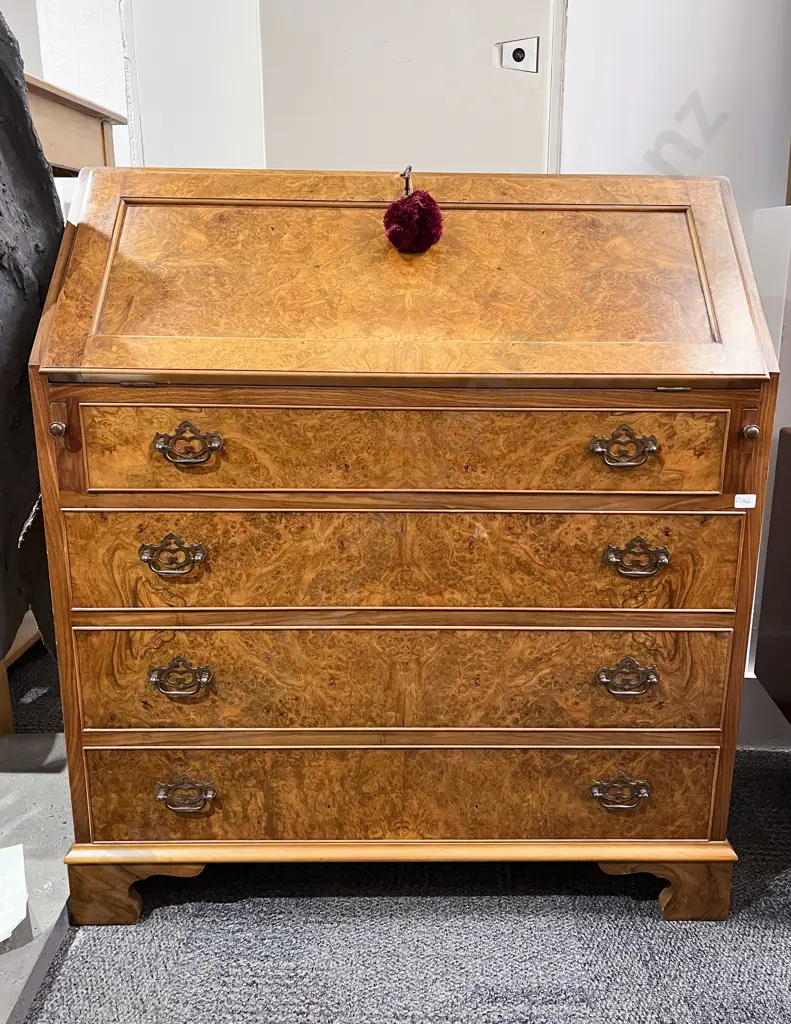 Geo III Style Burr Walnut Reproduction Writing Bureau Image 1++