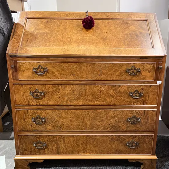 Geo III Style Burr Walnut Reproduction Writing Bureau
