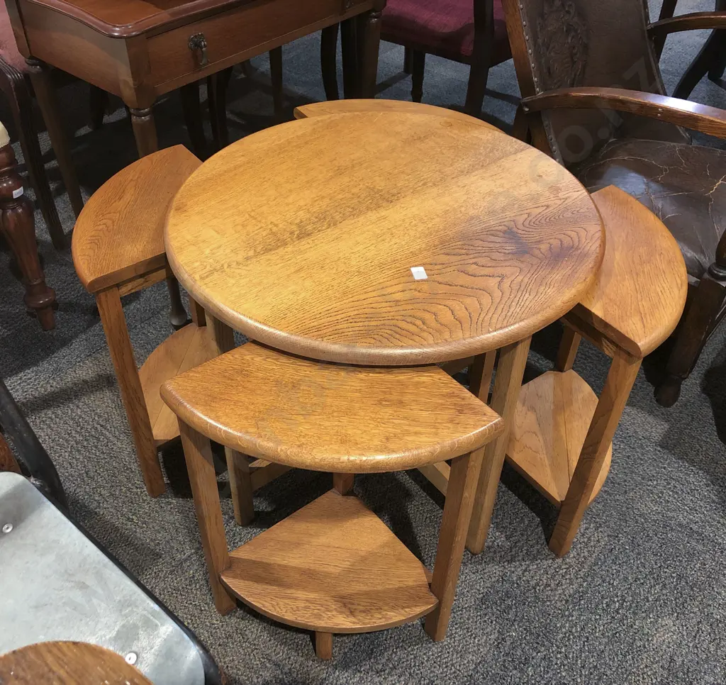 Circular Oak Coffee Table with Four Nesting Side Tables Image 1++