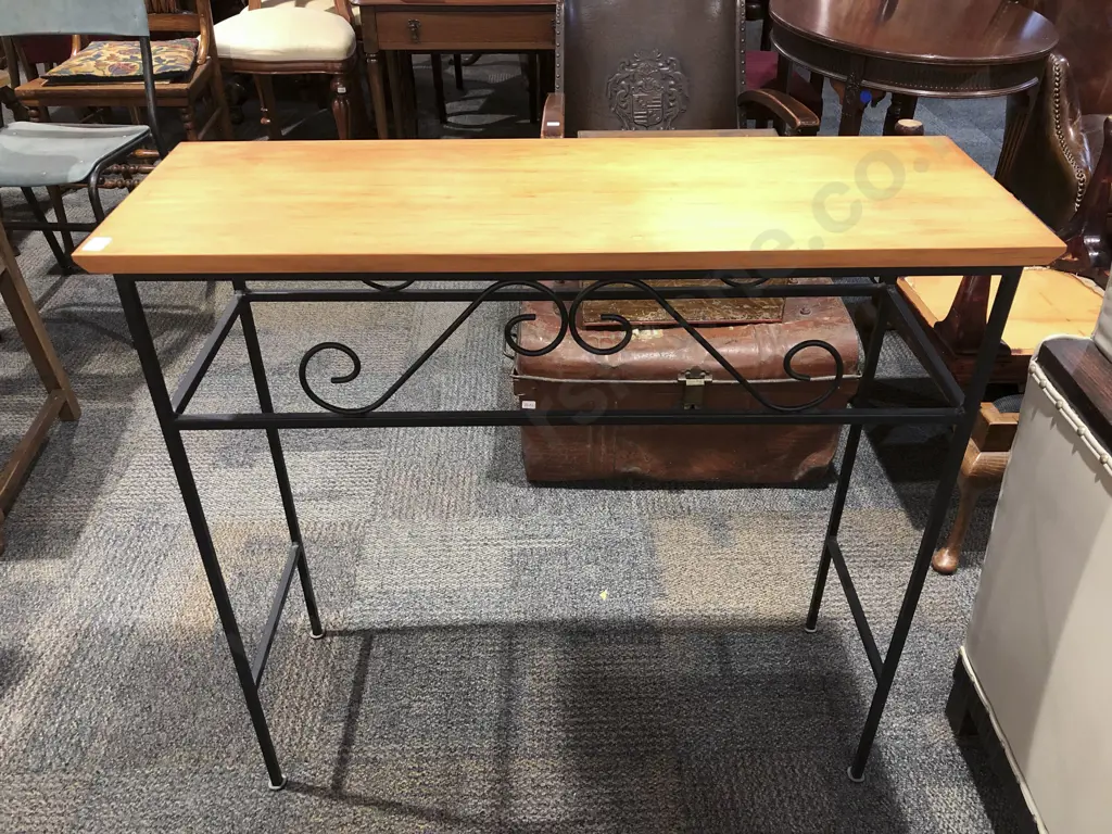 Slender Hall Table with Wrought Metal Base Image 1++