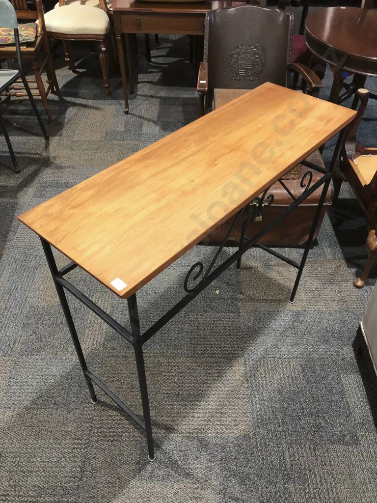 Slender Hall Table with Wrought Metal Base Image 1++