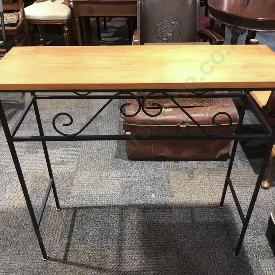 Slender Hall Table with Wrought Metal Base