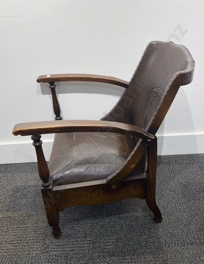 Oak Framed Leather Fireside Chair Image 1++