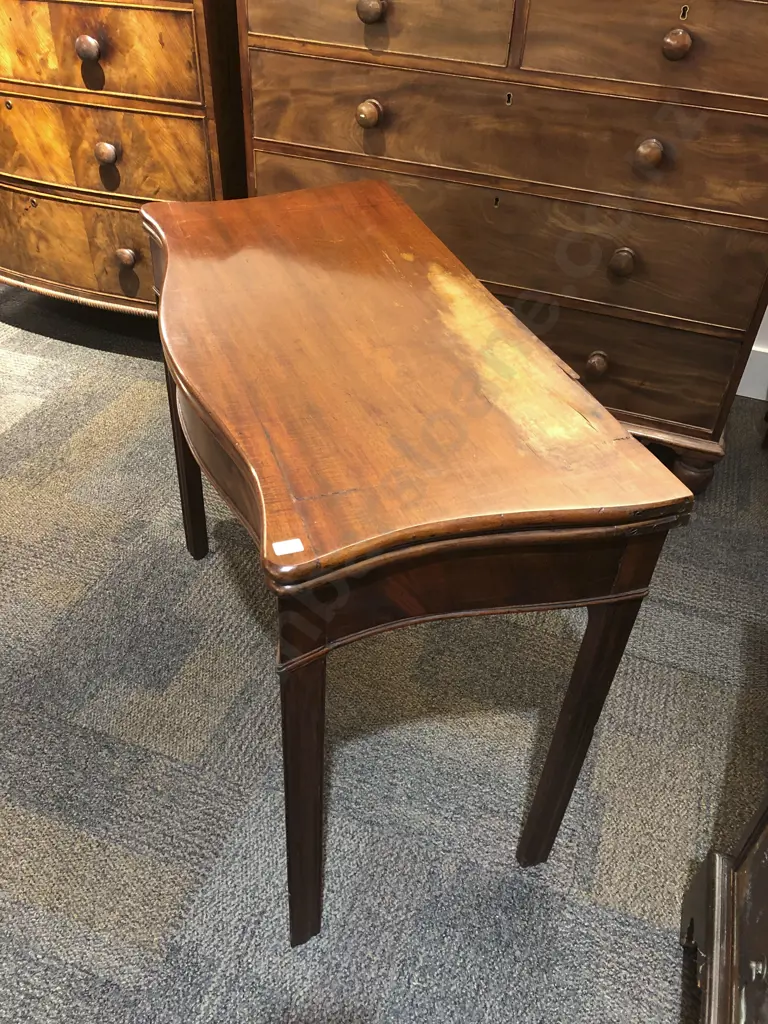 Mahogany Serpentine Fold Over Card Table Image 1++