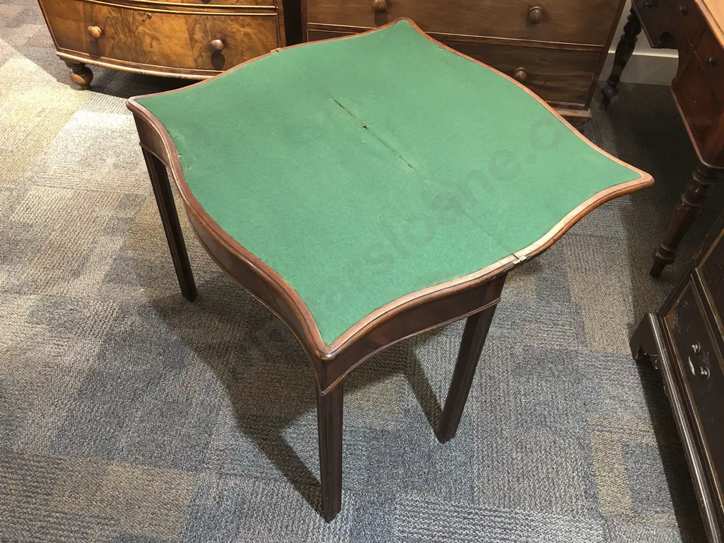 Mahogany Serpentine Fold Over Card Table Image 1++