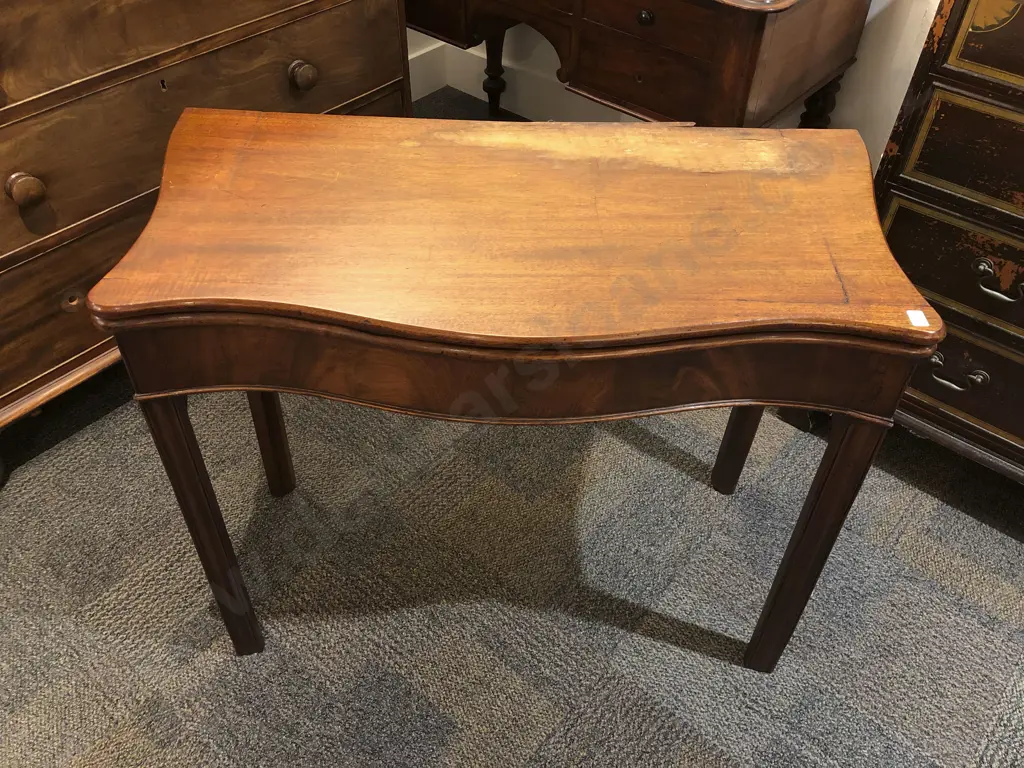 Mahogany Serpentine Fold Over Card Table Image 1++