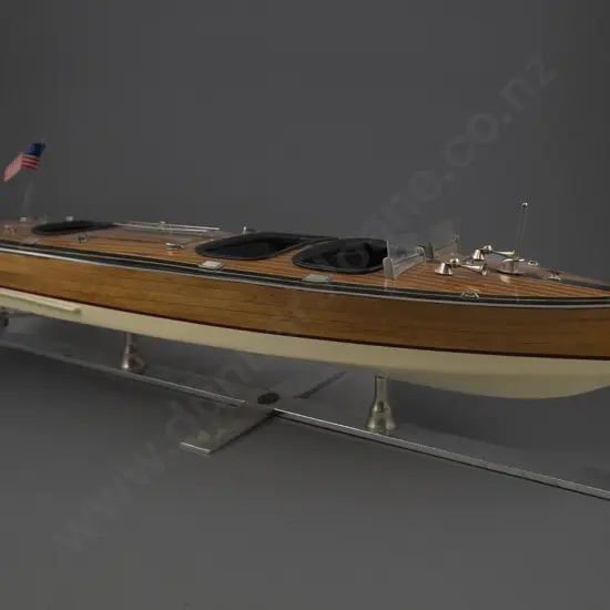 Wooden Model Of A Vintage 3 Cockpit Speedboat