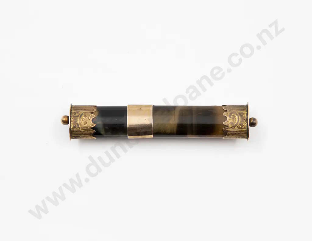 9ct Mounted Tiger-Eye Bar Brooch Image 1++