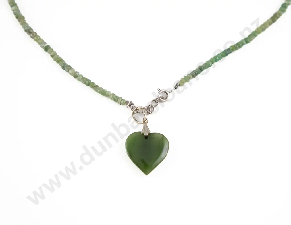 Greenstone Heart Pendant on Aventurine Bead Necklace Image 1++