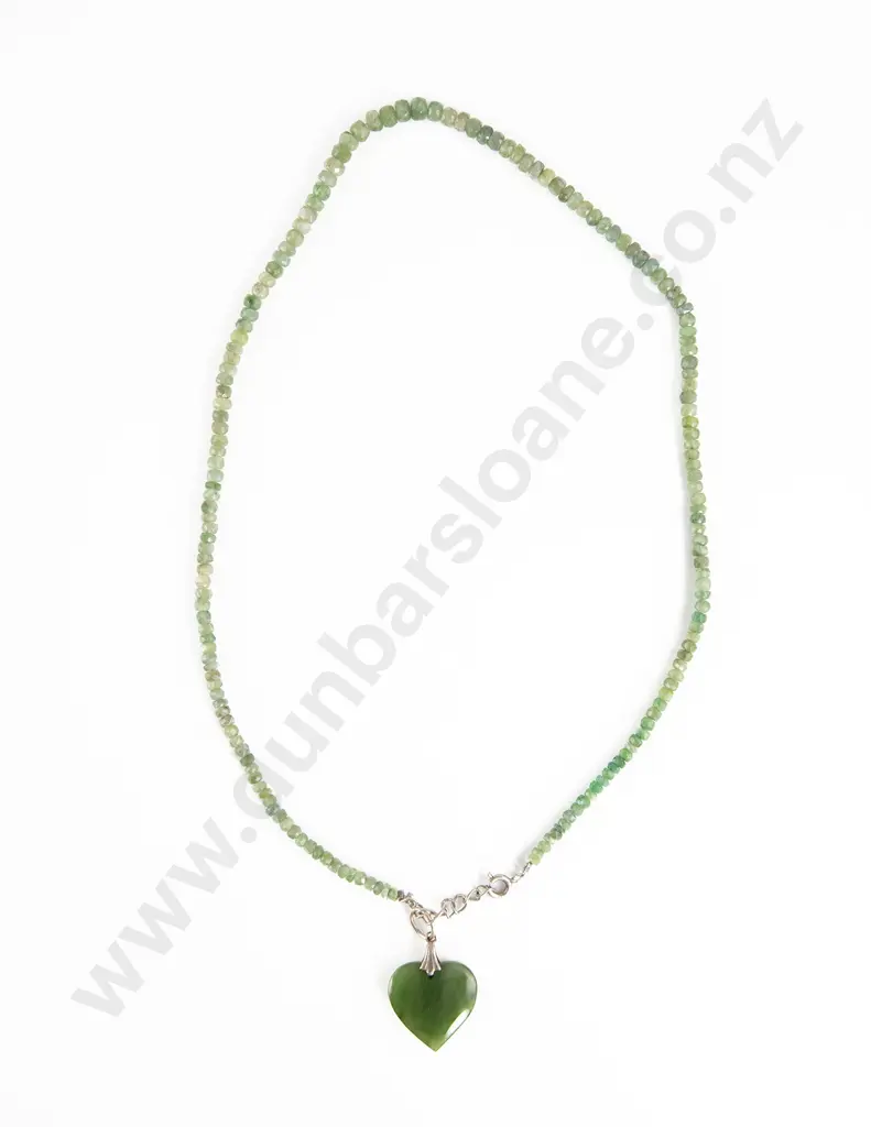 Greenstone Heart Pendant on Aventurine Bead Necklace Image 1++
