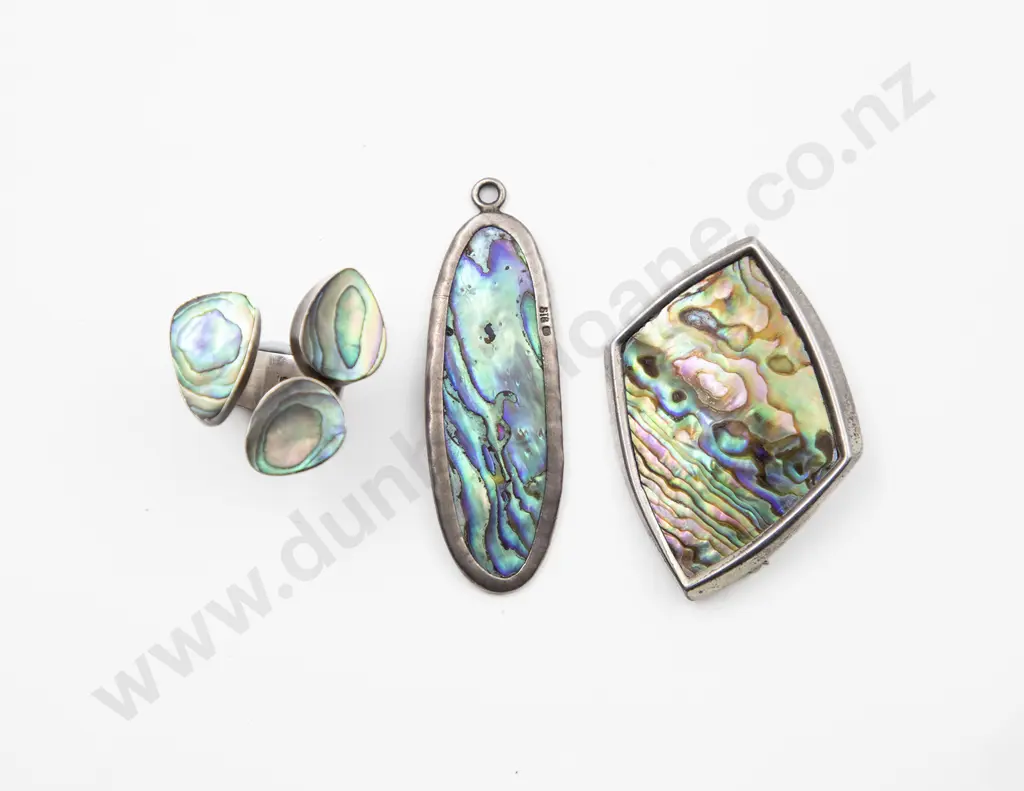 S/S and Paua Modern Design Ring Brooch and Pendant Image 1++