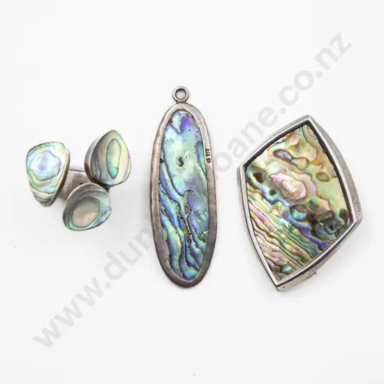 S/S and Paua Modern Design Ring Brooch and Pendant