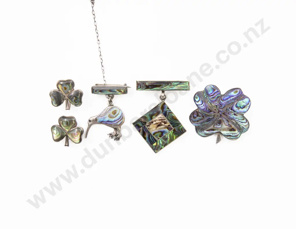 S/S and Paua Lucky Four Leaf Clover Brooch Image 1++