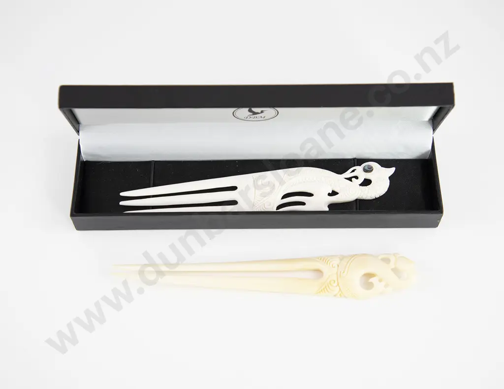 Two Maori Carved Bone Herus (ornamental combs) Image 1++