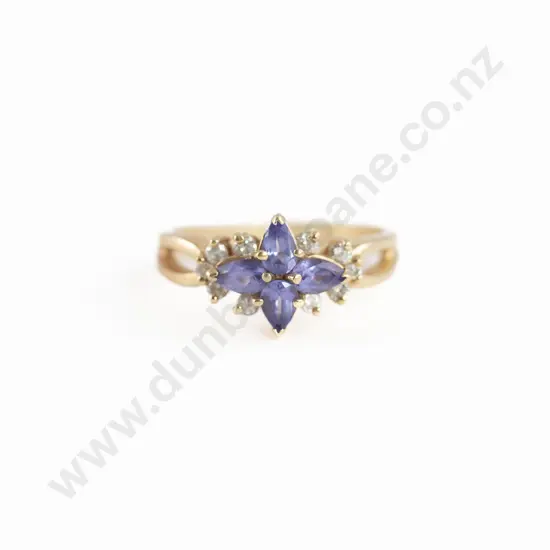14ct 14stone Tanzanite and Diamond Cluster Ring