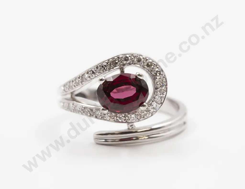 18ct White Gold 24stone Rhodolite Garnet and Diamond Dress Ring Image 1++