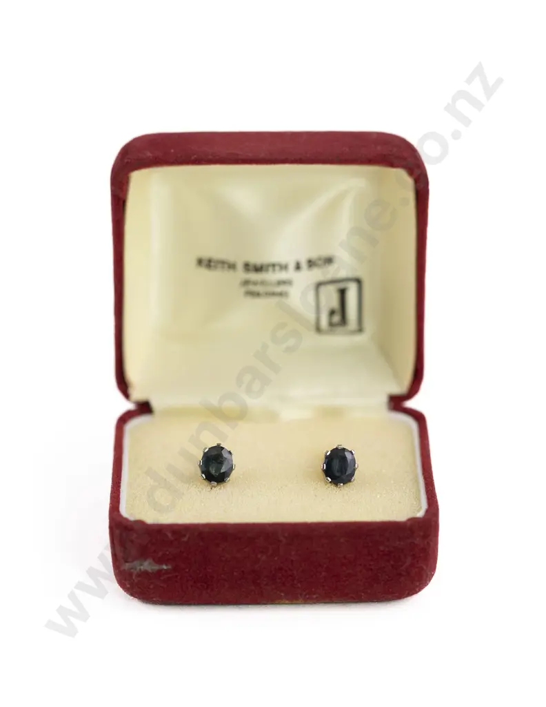 Pair 9ct Mounted Single Sapphire Stud Earrings Image 1++