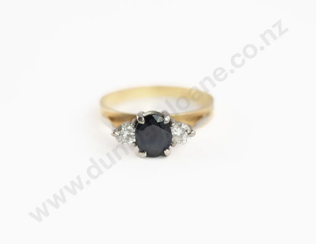 18ct & Palladium Three Stone Sapphire and Diamond Bridge Ring Image 1++