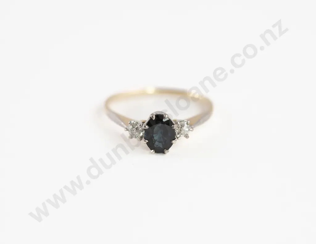 18ct Three Stone Sapphire and Diamond Bridge Ring Image 1++