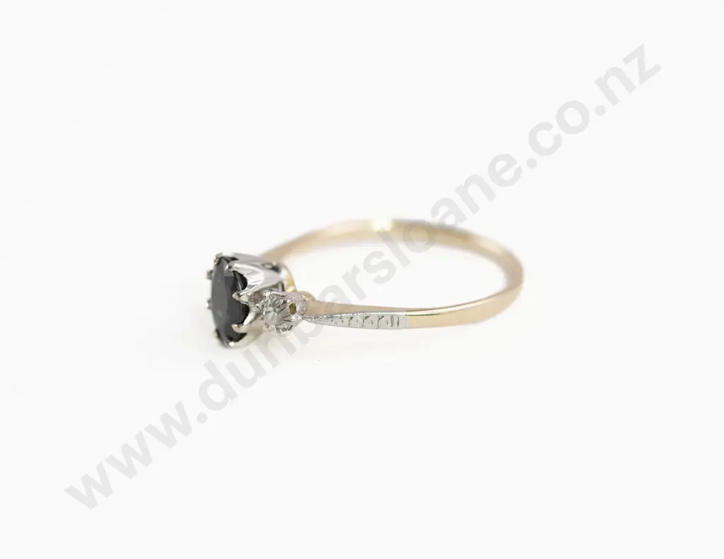 18ct Three Stone Sapphire and Diamond Bridge Ring Image 1++