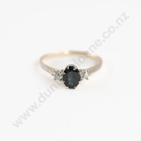 18ct Three Stone Sapphire and Diamond Bridge Ring