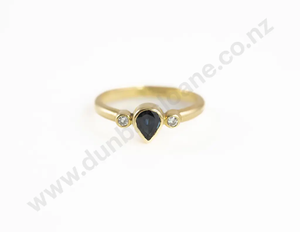 18ct Three Stone Sapphire and Diamond Bridge Ring Image 1++