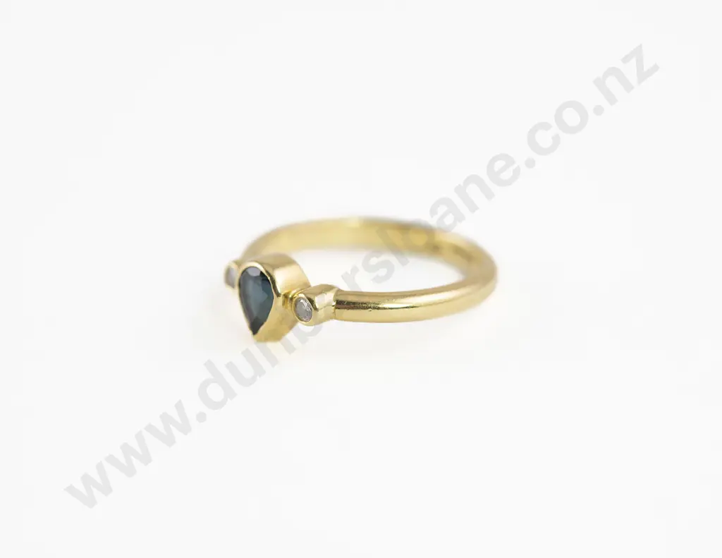 18ct Three Stone Sapphire and Diamond Bridge Ring Image 1++