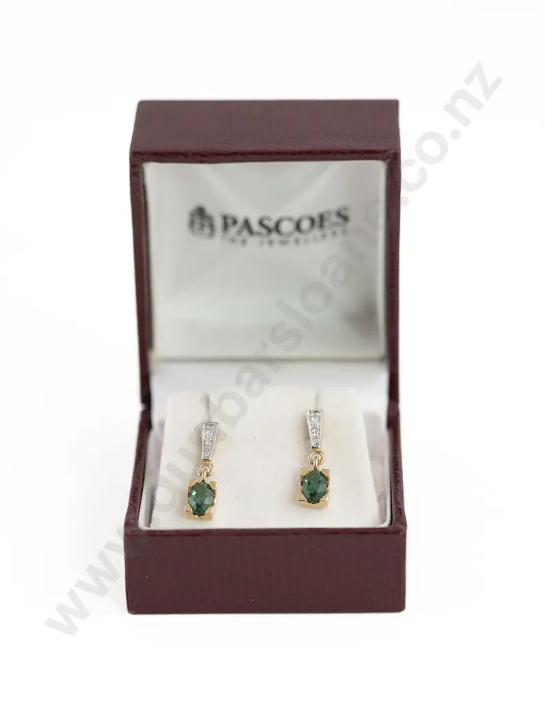 Pair 10ct Tourmaline and Diamond Pendant Earrings Image 1++